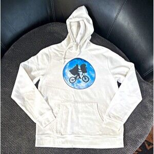 Old Navy Men’s L White E.T. Graphic Fleece Pullover Hoodie Kangaroo Pocket